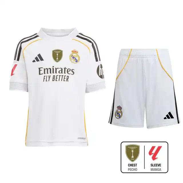 Kid's Real Madrid Home Soccer Jersey Kit(Jersey+Shorts) 2025/26 Top Soccer Jerseys Store
