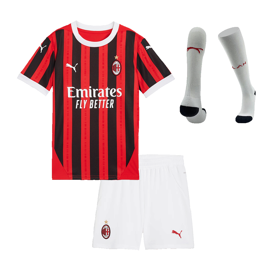 Kid's AC Milan Home  Soccer Jersey Kit(Jersey+Shorts+Socks) 2024/25 Top Soccer Jerseys Store
