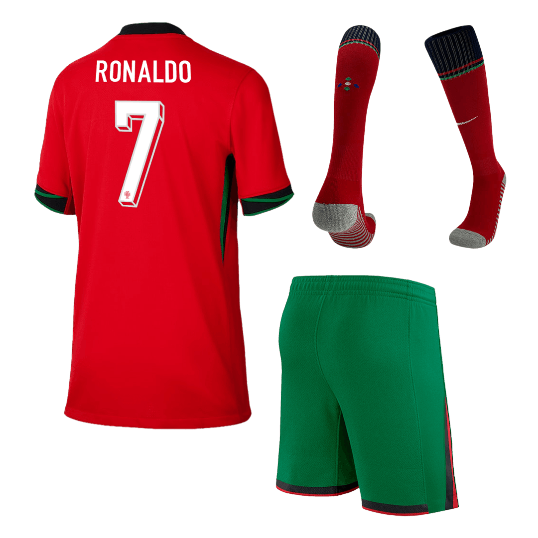 Kid's Portugal #7 RONALDO Home Jerseys Euro 2024(Short+shorts+socks) Go Game Wear
