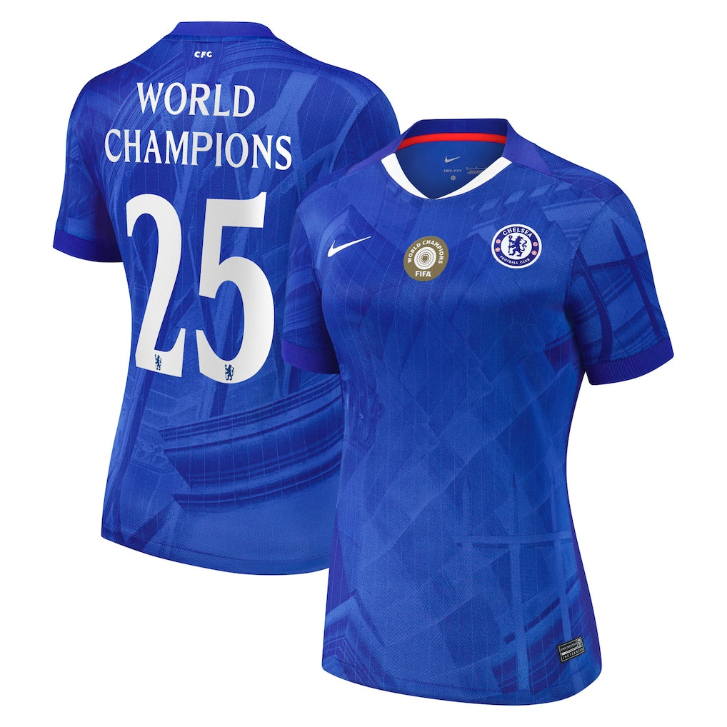 Women's Chelsea Cup Home Soccer Jersey2025-26 with World Champions 25 chest badge Go Game Wear