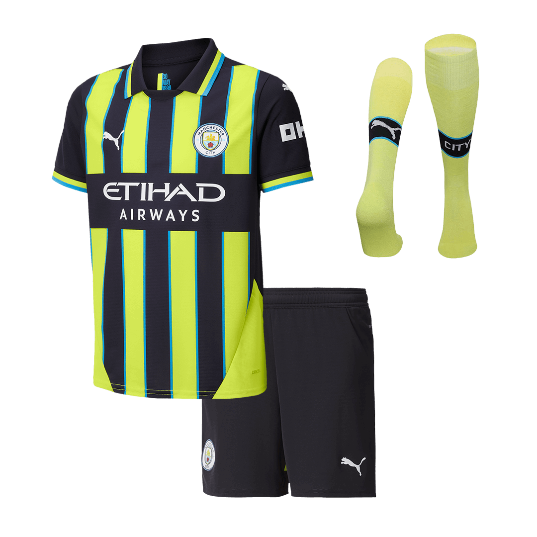 Kid's Manchester City Away  Soccer Jersey Kit(Jersey+Shorts+Socks) 2024/25 Top Soccer Jerseys Store