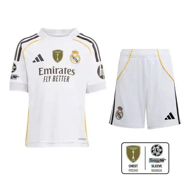 Kid's Real Madrid Home Soccer Jersey Kit(Jersey+Shorts+Socks) 2025/26 Go Game Wear