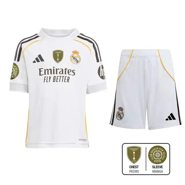 Kid's Real Madrid Home Soccer Jersey Kit(Jersey+Shorts) 2025/26 Top Soccer Jerseys Store